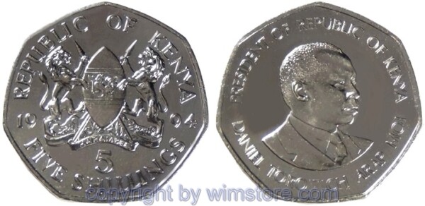 Kenia, 5 Shillings 1994, KM 23a, Stahl vernickelt