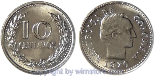 Kolumbien, 10 Centavos 1969 - 1971, KM 236, Stahl vernickelt