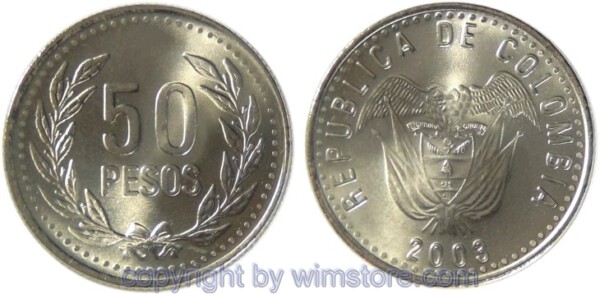 Kolumbien, 50 Pesos ab 1990, KM 283.2, Ku/Ni/Zink
