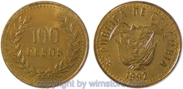 Kolumbien, 100 Pesos 1992 - 1995, KM 285.1, Alu/Ni/Bro