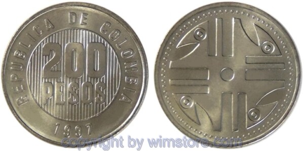 Kolumbien, 200 Pesos ab 1994, KM 287, Ku/Ni/Zink