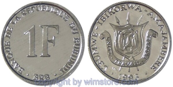 Burundi, 1 Franc 1976 - 2003, KM 19, Aluminium