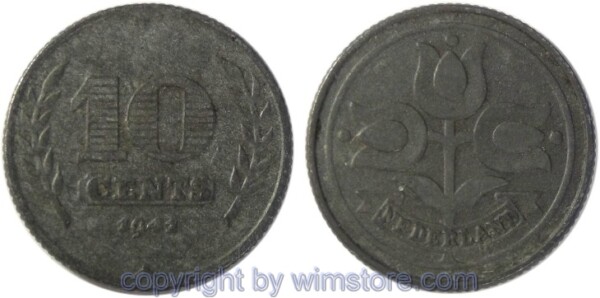 Niederlande, 10 Cents 1941 - 1943, KM 173, Zink