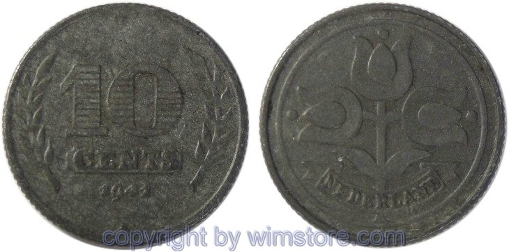 Niederlande, 10 Cents 1941 - 1943, KM 173, Zink