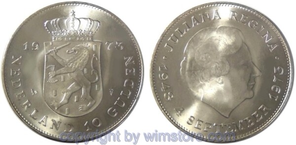 Niederlande, 10 Gulden 1973, 25 Jahre Thronbesteigung, KM 196, Silber