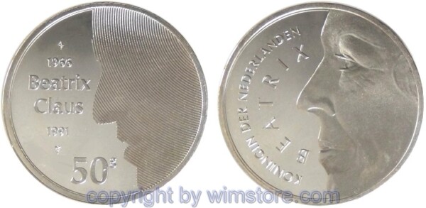 Niederlande, 50 Gulden 1991, Beatrix und Klaus, KM 215, Silber