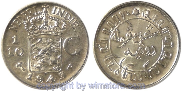 Niederländisch Ostindien, 1/10 Gulden 1937 - 1945, KM 318, Silber