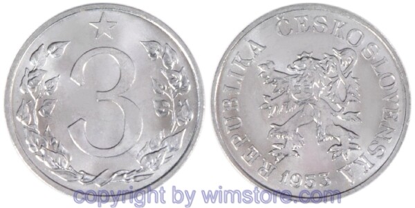 Tschechoslowakei, 3 Halere 1953, 1954, KM 36, Aluminium
