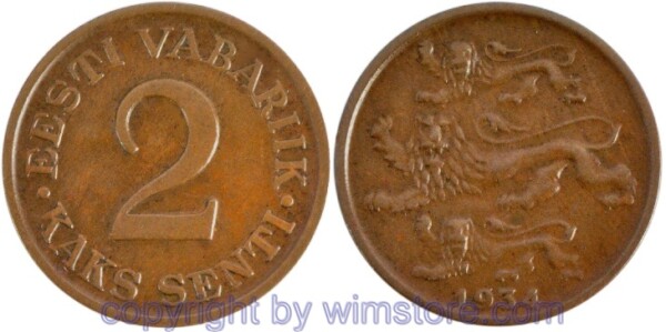 Estland, 2 Senti 1934, KM 15, Bronze