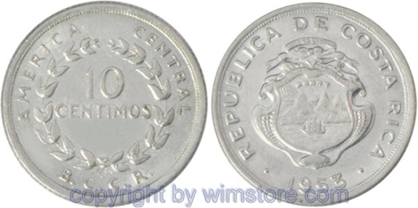 Costa Rica, 10 Centimos 1953, KM 185.1a, Stahl, vz