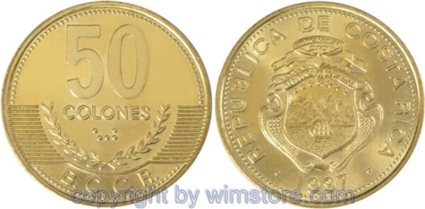 Costa Rica, 50 Colones 1997, KM 231, Messing, st