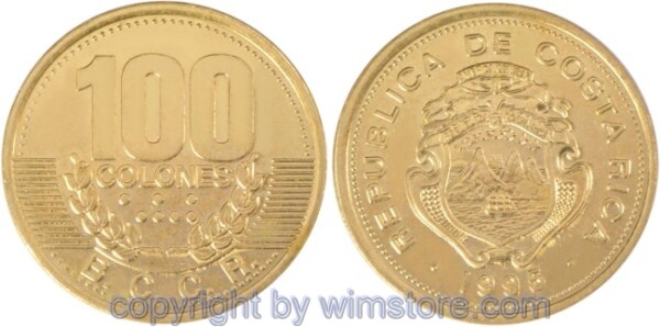 Costa Rica, 100 Colones 1995, KM 230, Messing, vz