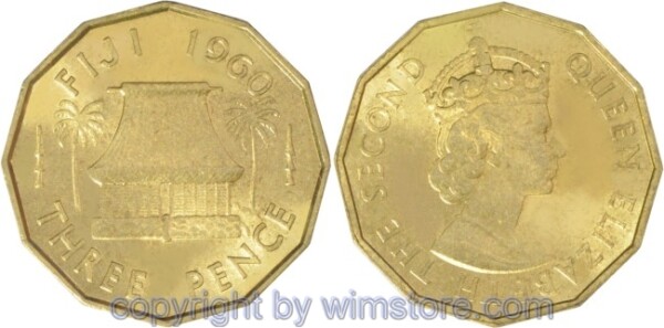 Fiji Inseln, 3 Pence 1955 - 1967, KM 22, Ni/Me