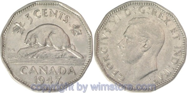 Kanada, 5 Cents 1946 - 1947, KM 39a, Nickel