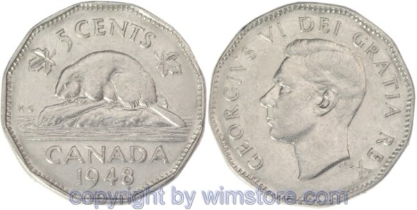 Kanada, 5 Cents 1948 - 1950, KM 42, Nickel