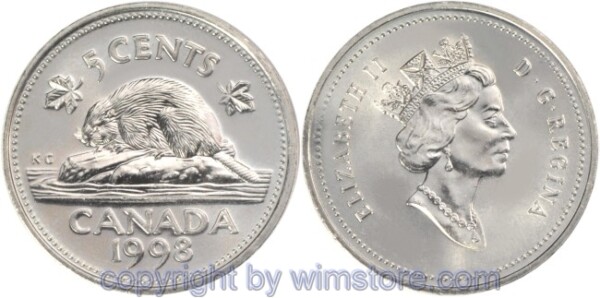 Kanada, 5 Cents 1990 - 2003, KM 182, Ku/Ni