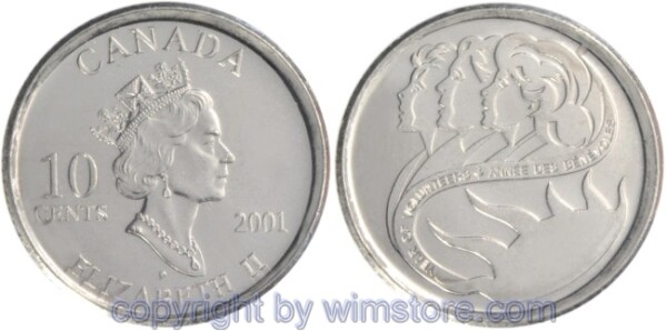 Kanada, 10 Cents 2001, Year of the Volunteer, KM 412, Stahl vernickelt