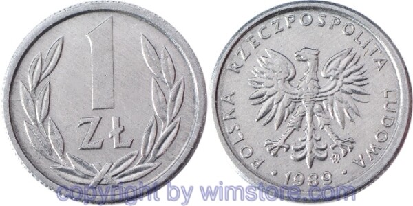 Polen, 1 Zloty 1989 - 1990, Y 49.3, Aluminium