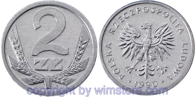 Polen, 2 Zlote 1989 - 1990, Y 80.3, Aluminium