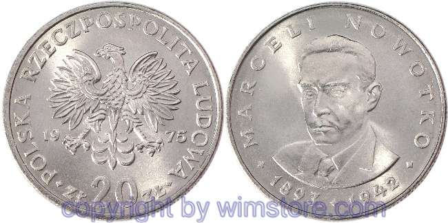 Polen, 20 Zlotych 1974 - 1983, Nowotko, Y 69, Ku/Ni