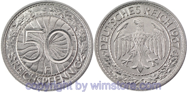 Weimarer Republik, 50 Reichspfennig 1927 - 1938, KM 49, Nickel