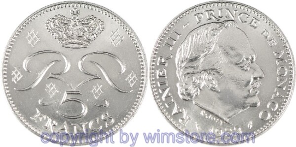 Monaco, 5 Francs 1971 - 1995, KM 150, Nickel