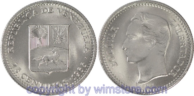 Venezuela, 25 Centimos 1965, Y 40, Silber