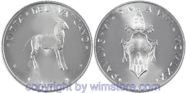 Vatikan, 2 Lire 1970 - 1977, Lamm, KM 117, Aluminium