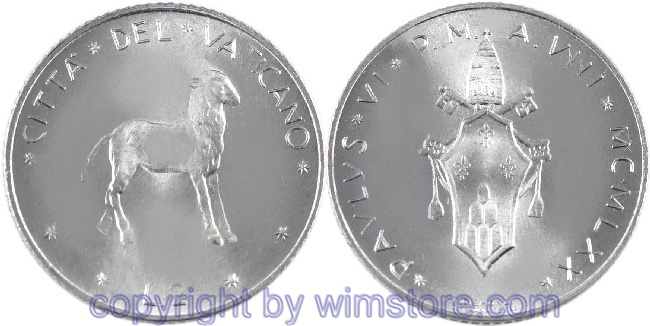 Vatikan, 2 Lire 1970 - 1977, Lamm, KM 117, Aluminium
