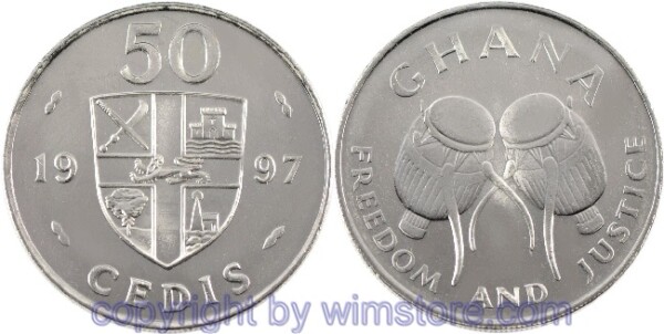 Ghana, 50 Cedis 1995, 1997, 1999, KM 31a, Eisen vernickelt