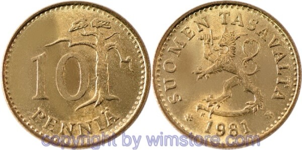 Finnland, 10 Penniä 1963 - 1990, KM 46, Alu/Bro