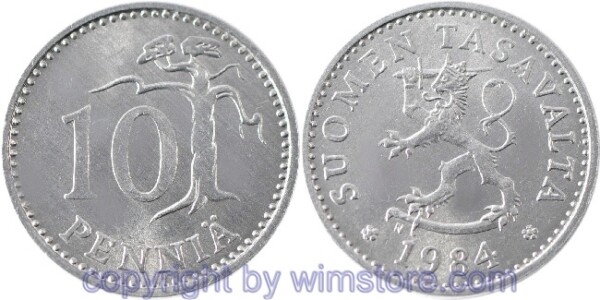 Finnland, 10 Penniä 1984 - 1990, KM 46a, Aluminium