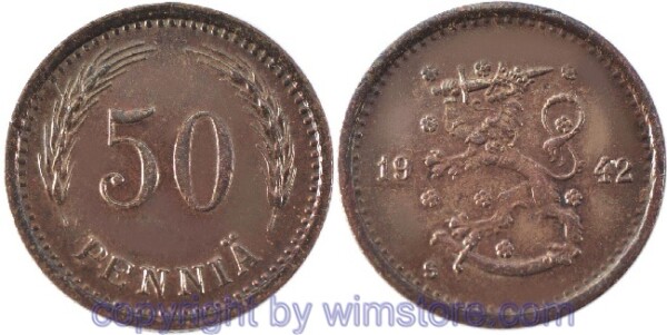 Finnland, 50 Penniä 1940 - 1943, KM 26a, Kupfer