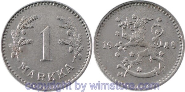 Finnland, 1 Markka 1943 - 1952, KM 30b, Eisen