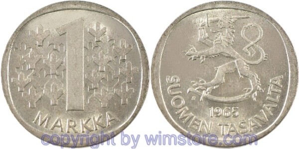 Finnland, 1 Markka 1964 - 1968, KM 49, Billon