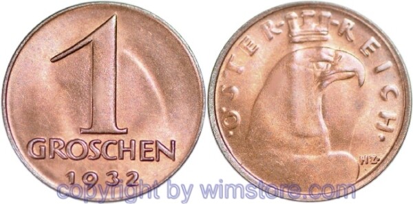 1. Republik, 1 Groschen 1925 - 1938, J 424, Bronze