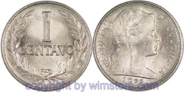Kolumbien, 1 Centavo 1952 - 1958, KM 275a, Stahl vernickelt