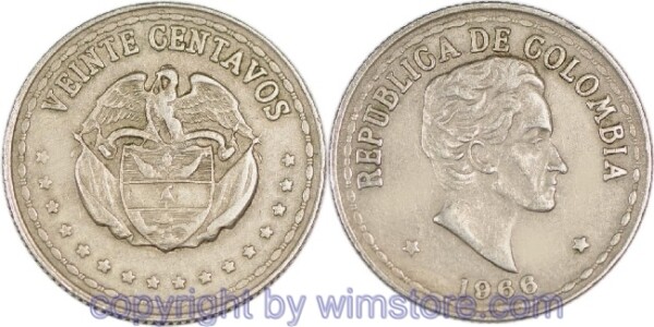 Kolumbien, 20 Centavos 1966, KM 215.3, Ku/Ni