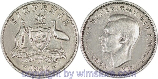 Australien, 6 Pence 1938 - 1945, KM 38, Silber