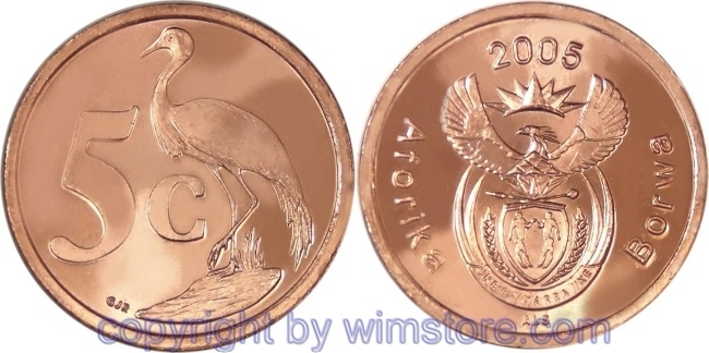 Südafrika, 5 Cents 2005, KM 291, Stahl verkupfert