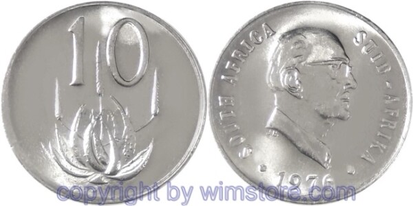 Südafrika, 10 Cents 1976, Fouche, KM 94, Nickel
