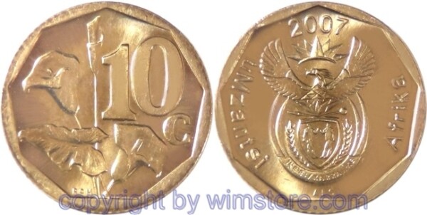 Südafrika, 10 Cents 2007, KM 341, Stahl-Messing galvanisiert