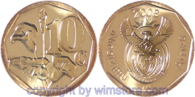 Südafrika, 10 Cents 2008, KM 441, Stahl-Messing galvanisiert
