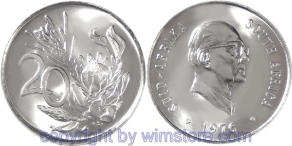Südafrika, 20 Cents 1976, KM 95, Fouche, Nickel