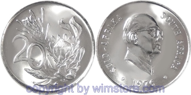 Südafrika, 20 Cents 1976, KM 95, Fouche, Nickel