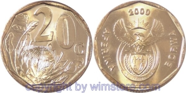 Südafrika, 20 Cents 2000 - 2001, KM 225, Stahl-Messing galvanisiert