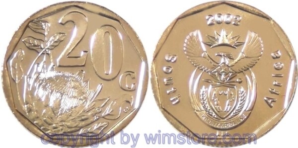 Südafrika, 20 Cents 2002, KM 270, Stahl-Messing galvanisiert