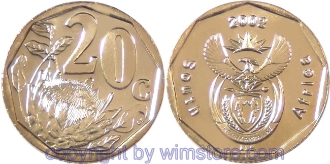 Südafrika, 20 Cents 2002, KM 270, Stahl-Messing galvanisiert
