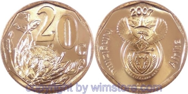 Südafrika, 20 Cents 2007, KM 342, Stahl-Messing galvanisiert