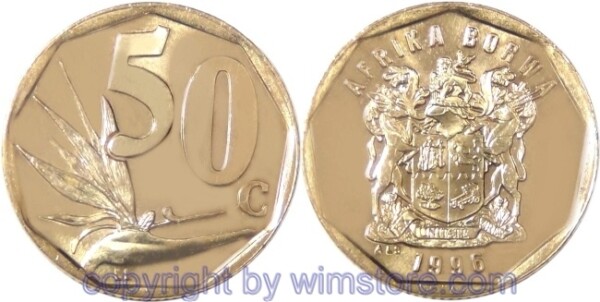Südafrika, 50 Cents 1996 - 2000, KM 163, Stahl-Messing galvanisiert